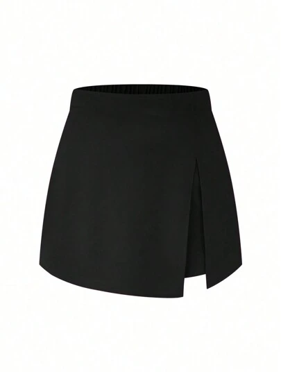 SHEIN Clasi Falda-pantalón negra de mujer de talla grande con dobladillo dividido y estilo simple y casual para uso diario