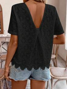 SHEIN Frenchy Urlaub Sommer Hochzeit Bluse mit rundem Hals und Cut Out, gestickten Details