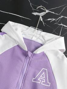 Tween 女童休闲拼色连帽运动衫和慢跑裤套装，春/秋 - 彩色 - 查看 5