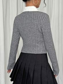 SHEIN Unity Áo len nữ dáng ôm, hoàn hảo để mặc nhiều lớp, áo len chui đầu mùa thu đông. - Xám - Xem 2