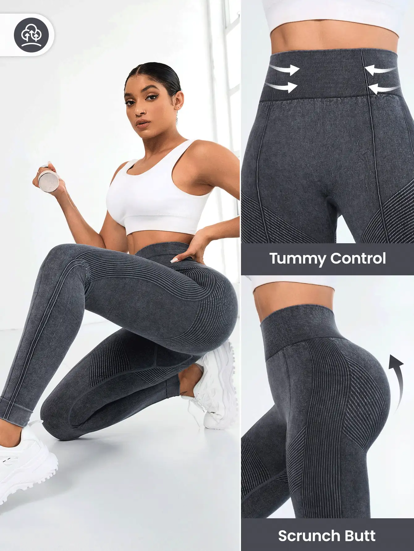 Gameset SHEIN Sport Calça Legging Esportiva Feminina Cinza Sem Costura Cintura Alta - Cinza - Visão 8