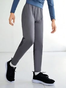 SHEIN Sporty Gray Yoga Pants For Tween Boys, Elastic, Comfortable, Breathable And Sweat-Absorbing With Fashionable Knot, Suitable For Training, Running And Cycling