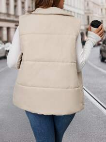 SHEIN LUNE Plus Size Winter Casual Solid Color Stand Collar Padded Vest Winter Women Coat Winter Women Clothes Keep Warm Versatile And Comfortable Super Thickened Double Fleece Warm Winter Coats