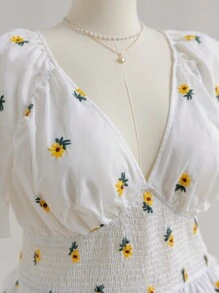 Soleia Vacation White Embroidered V-Neck Blouse With Ruffle Trim And Comfortable Plus Size - Multicolor - View 2