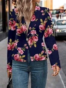 SHEIN Clasi Elegante blazer de dama con estampado floral de manga larga, ropa de oficina - Multicolor - Ver 4