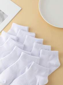 10 Pairs Children's Breathable Mesh Short Cotton Socks, Suitable For Sports (Football/Basketball), Solid Colors, Versatile And Casual - 白色 - 查看 2