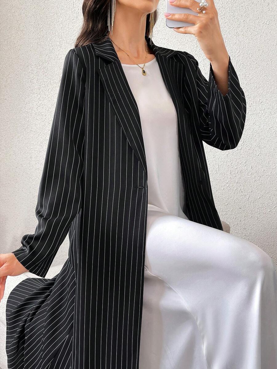 Al Najma Women's Casual Striped Long Arabian Abaya, Spring And Autumn Modest Long Sleeve Arabian Abaya, Robe - Black - View 1