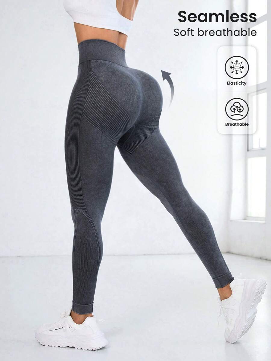 Gameset SHEIN Sport Calça Legging Esportiva Feminina Cinza Sem Costura Cintura Alta - Cinza - Visão 1