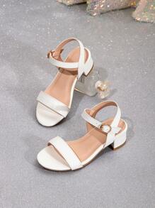 Girls' Fashionable Minimalist Decorated Buckle High Heel Sandals