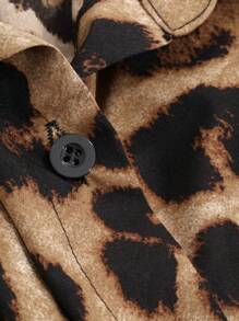 DAZY 女士翻领豹纹前扣长袖衬衫、长袖上衣、秋装 - 棕色 - 查看 9
