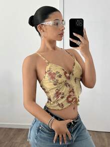 SHEIN ICON 龍印花無袖網狀背心 - 黃色 - 查看 2