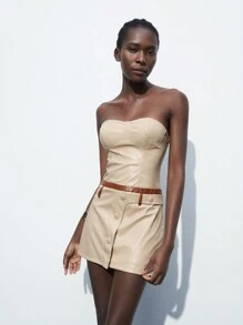 Maija Colorblock Decor Bandeau Design Damesmode PU lederen bodyconjurk voor verjaardag