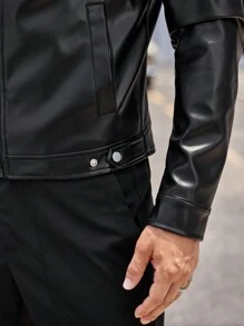 Manfinity VCAY Giubbotto da motociclista con cerniera a spalla regolare con colletto intrecciato da uomo, adatto per le stagioni primaverili e autunnali