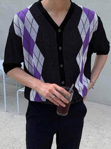 DAZY Men's Summer Knitted Geometric Pattern Top Back To School - Multicolor - View 8