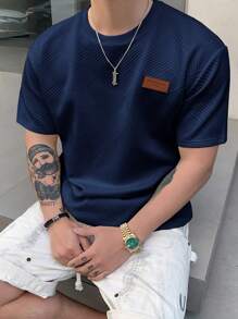 DAZY Men's Summer Letter Printed Round Neck Short Sleeve Casual T-Shirt - Navy Blue - View 3