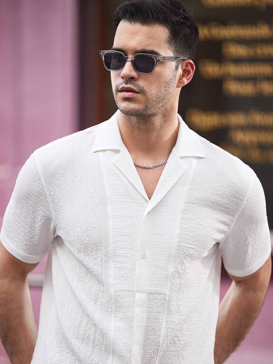 Manfinity NXTstreet Men's Woven Short Sleeve Casual Shirt, Suitable For Summer - White - View 1