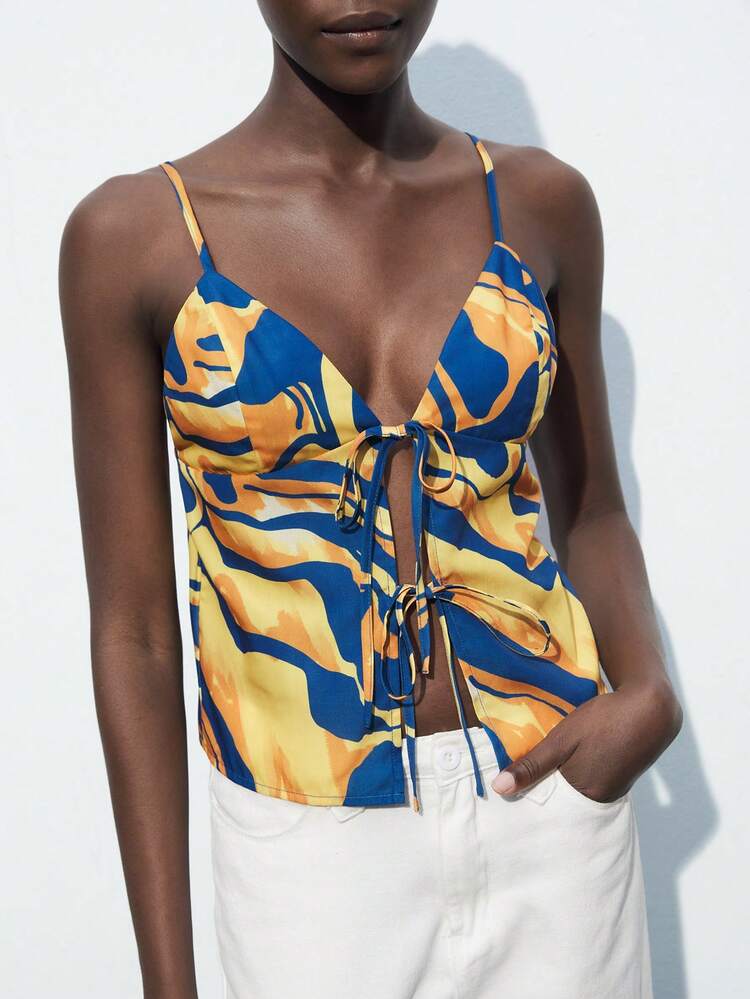 SHEIN Maija Women's Summer Zebra Print Tie-Front Casual Tank Top