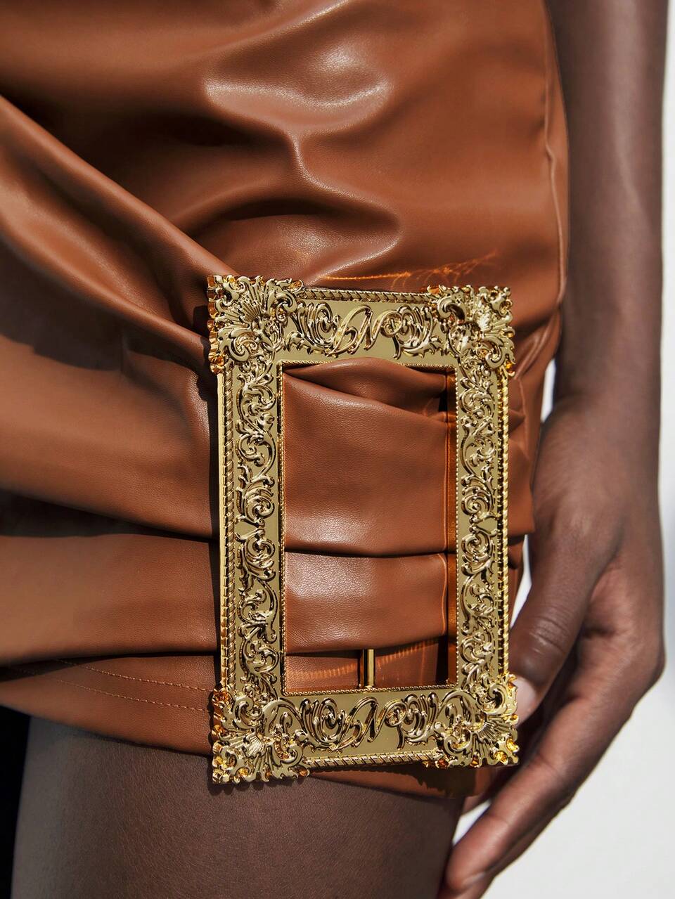 SHEIN Maija Women PU Leather Low Waist Metal Decor Skirt