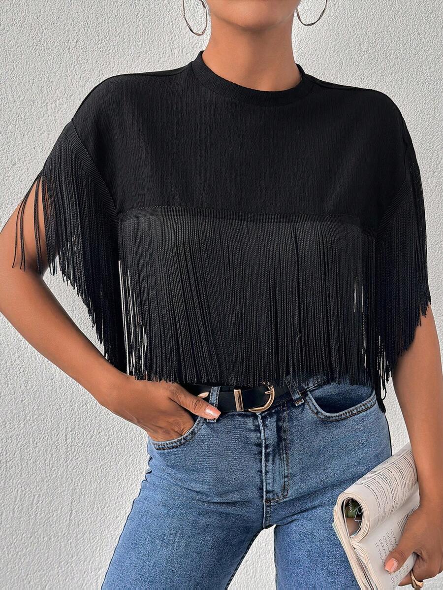 EURMUSE Áo thun trắng có chi tiết thêu - màu đen - Xem 1