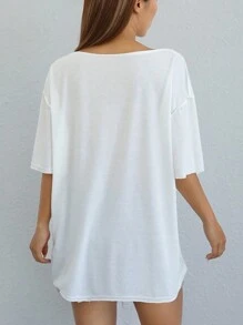 Attitoon 休闲复古不对称肩部赛车印花女式 T 恤，适合夏季 - 白色 - 查看 5