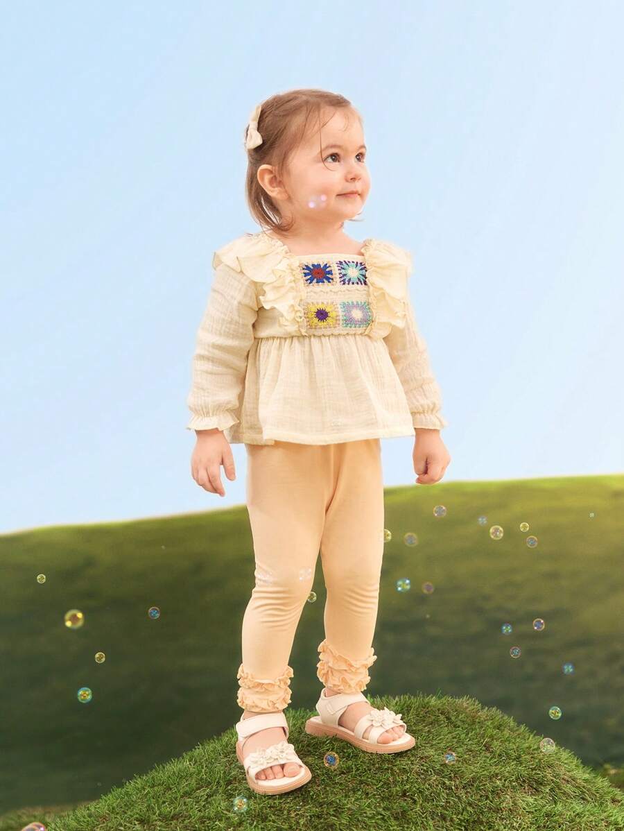SHEIN 2st söt långärmad outfit för flickor - Gul - Visa 1