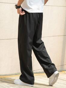 Manfinity Hypemode Pantalones casuales para hombre de unicolor con cordón y bolsillo - Negro - Ver 2