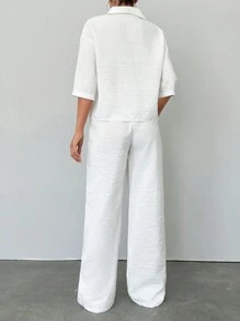Women Two Pieces Shirt And Pant Set - White - View 2