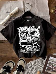 SHEIN 3 件装复古赛车印花，Y2K，粉色，“酷女孩”少女休闲简约卡通图案宽松圆领短袖 T 恤，适合夏季 - 彩色 - 查看 5