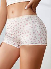 SHEIN Cute Sweet Multicolor All Over Print Polyester Medium Stretch Women Boyshorts With Contrast Binding - Multicolor - View 3