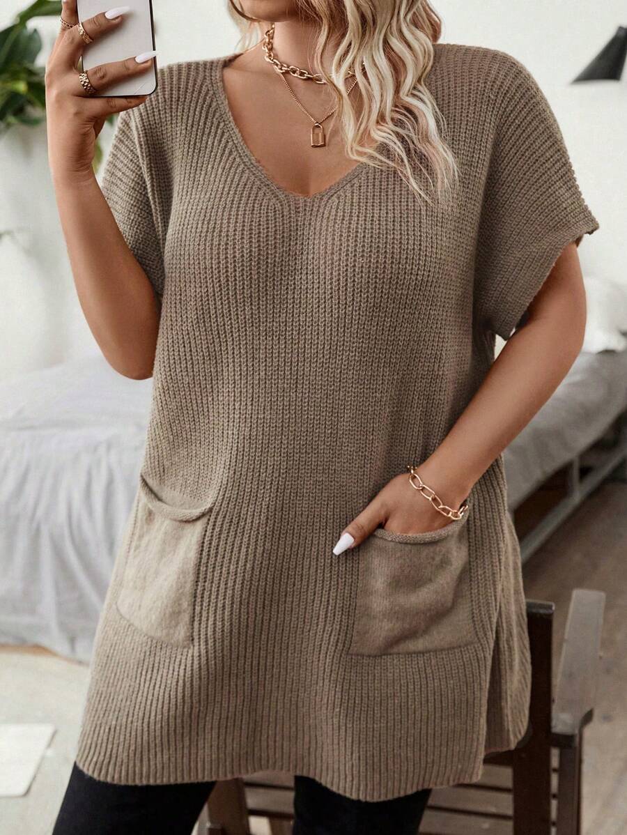 Calvaya Plus Size Fashionable And Retro Simple Round Neck Knit Top