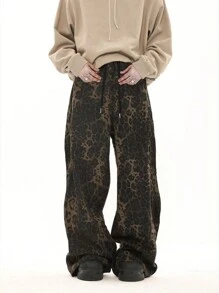 ROMWE MEN Street Life Men's Leopard Print Casual Sweatpants With Pockets, School