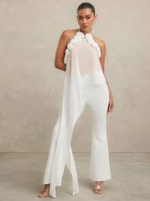 SHEIN Unity Áo 3D Viền Hoa Hem Bất Đối Xứng Dài Cami Top - trắng - Xem 8