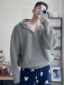 DAZY 男士纯色灰色毛衣连帽衫，秋季 - 灰色 - 查看 4