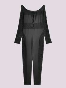 Bộ áo liền quần khoét rỗng gợi cảm cho nữ, dài tay - màu đen - Xem 3