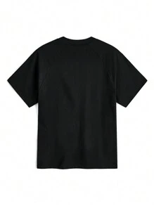 男士針織純棉休閒3M反光印花下垂肩寬鬆圓領短袖T恤，適合夏季和日常穿著 - 黑色 - 查看 10