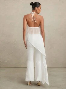 SHEIN Unity Áo 3D Viền Hoa Hem Bất Đối Xứng Dài Cami Top - trắng - Xem 2