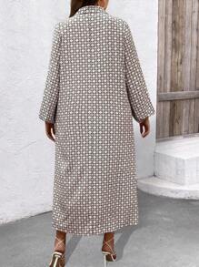 SHEIN Clasi Plus Size Women's Geometric Print Lantern Sleeve Dress