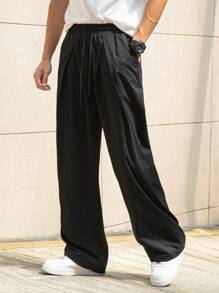 Manfinity Hypemode Pantalones casuales para hombre de unicolor con cordón y bolsillo - Negro - Ver 4