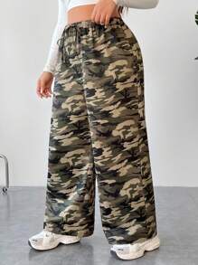 SHEIN EZwear Plus Size Women's Casual Camouflage Printed Long Pants
