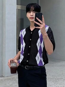 DAZY Men's Summer Knitted Geometric Pattern Top Back To School - Multicolor - View 7