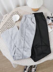 Solid Color Casual Jogger Pants With Pockets For Tween Girls - Multicolor - View 1