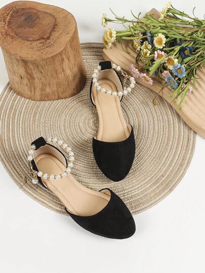 New Summer Fashion Pointed Toe Flat Shoes, Teenage Girls Student Large Size Casual Leather Flats, White Pointed Toe Fashionable Pearl Shoes, Comfortable Leisure Shoes