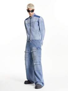 Chillumni Men's Light Blue Denim Motorcycle Jacket - Light Wash - View 11