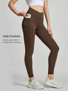 GLOWMODE 24" FeatherFit™-Sculpt Crossover Hold Up Pocket Leggings Yoga Workout Gym