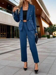 SHEIN Clasi Women Suit With Buttoned Waist And Slim Fit, 2 Pieces Set