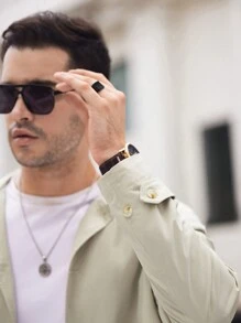 Manfinity VCAY 男士梭织长款宽松休闲落肩风衣，适合秋季 - 灰色 - 查看 6