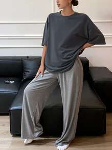 Livesso 简约宽松家居服套装睡衣 - 深灰色 - 查看 4