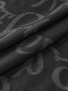 SHEIN 孩童男孩針織字母和印花圖案休閒POLO衫，帶翻領 - 黑色 - 查看 8