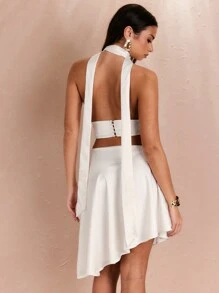 SHEIN BAE Conjunto de top y falda sencillo de unicolor para uso diario de mujeres - Blanco - Ver 1