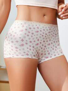 SHEIN Cute Sweet Multicolor All Over Print Polyester Medium Stretch Women Boyshorts With Contrast Binding - Multicolor - View 4